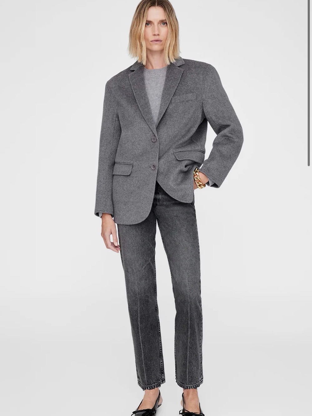 Anine Bing Oversized Heavyweight Cashmere Blend Blazer in Heather Grey - Picture 2 of 9